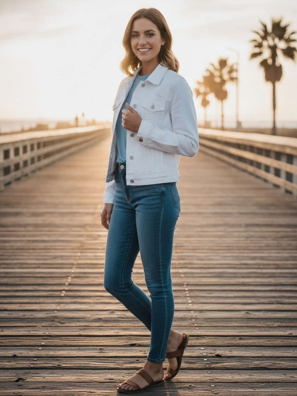 Just USA Distressed White Denim Jacket